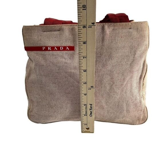 AuthenticāPrada Canvas Tote w/Beige & Red Tint w Logo Handbag - Picture 10 of 15